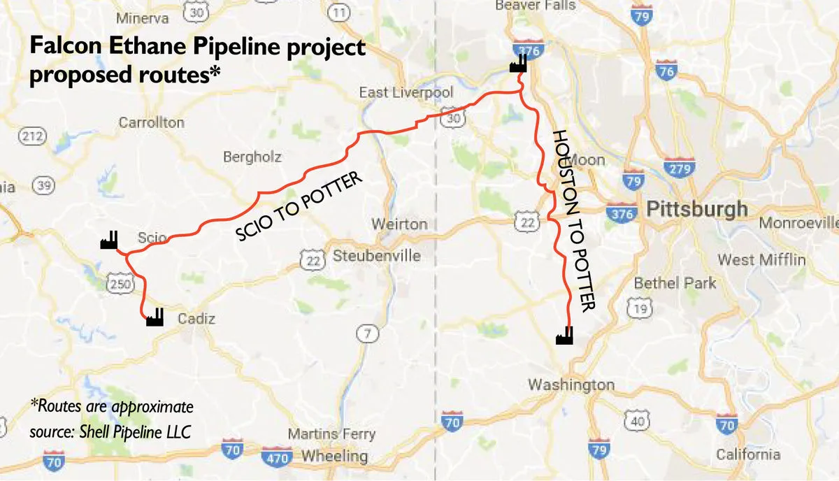 *Falcon Ethane Pipeline.* <br> (Map from https://bit.ly/FalconPipeline)