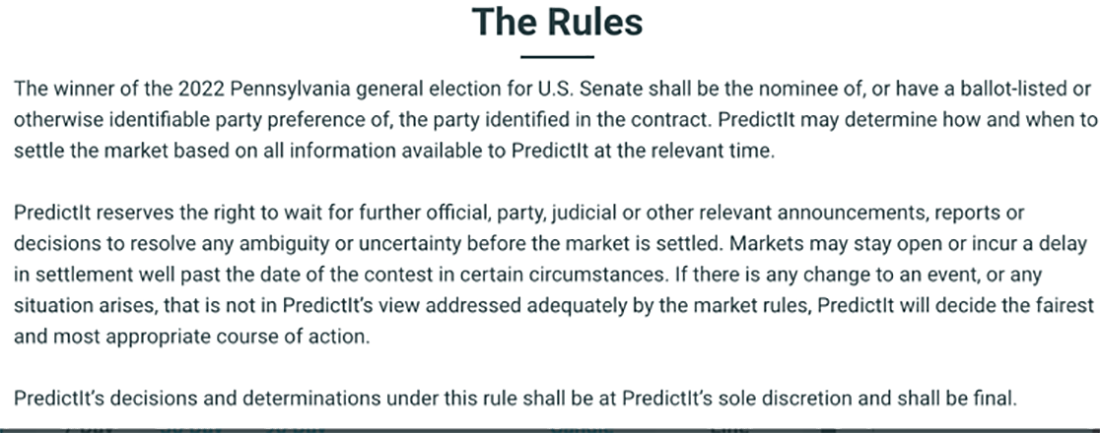 *Rules for judging the outcome of* "Which party will win the U.S. Senate election in Pennsylvania in 2022?" *in PredictIt political market.* <br> (Image from Best et. al [-@best2022a.] on 17 August 2011 @ 12:19 pm.)